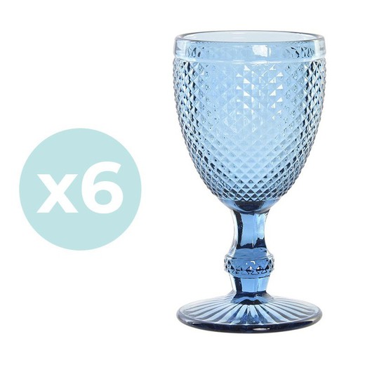 Set of 6 crystal wine glasses in blue, Ø 8 x 15.5 cm | Da Gama