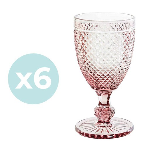 Set of 6 crystal wine glasses in pink, Ø 8 x 15.5 cm | Da Gama
