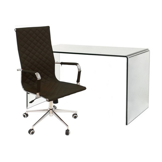 Schreibtisch aus gebogenem Glas und schwarzes Stuhlset