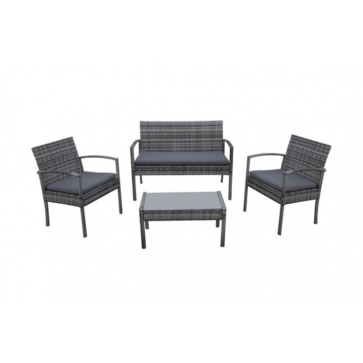 Outdoor-Set aus Stahl mit 2 Sesseln, Sofa und Tisch Lisbon Dunkelgrau