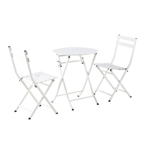 Conjunto de mesa y sillas para terraza de metal en blanco, 60 x 60 x 71,5 cm | Terraza