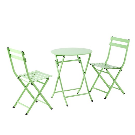 Conjunto de mesa y sillas para terraza de metal en pistacho, 60 x 60 x 71,5 cm | Terraza