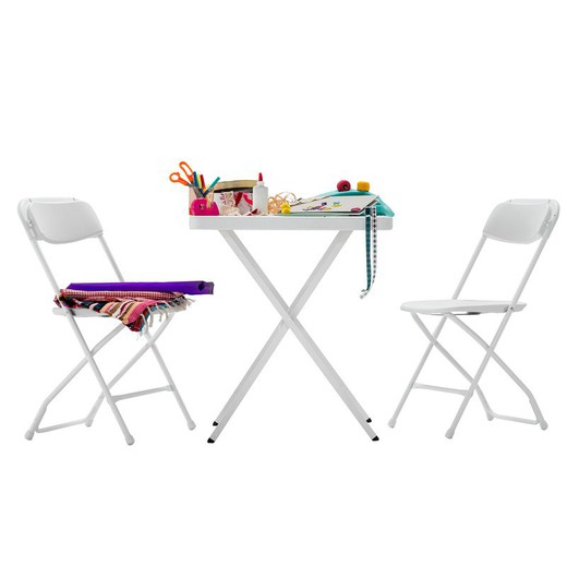 Conjunto mesa y sillas de comedor de jardín acero y polietileno blanco
