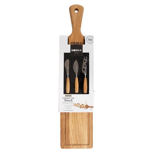Oak wood and stainless steel cheese set, 53 x 12 x 3.7 cm | Cheese Friends