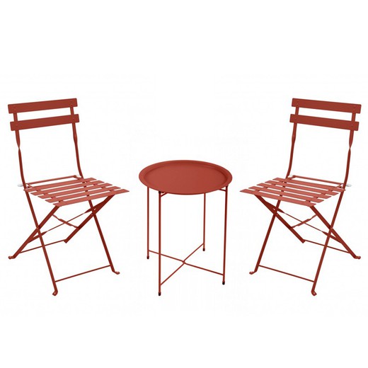 Set de terraza 1 mesa redonda y 2 sillas de acero | Terracota