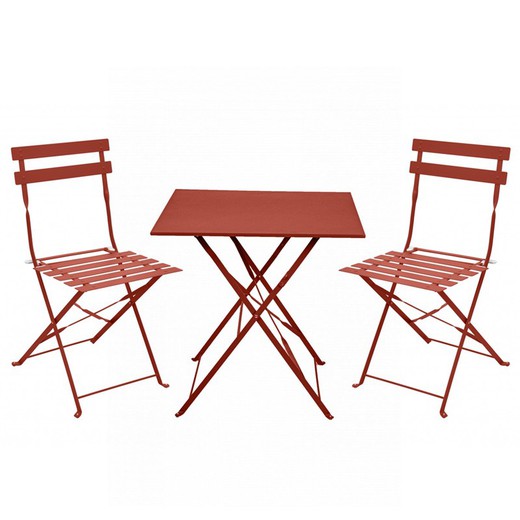Terracotta terrasset, 1 tafel en 2 stoelen