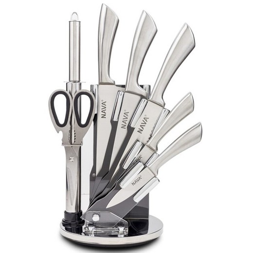 Set di utensili da cucina in acciaio inossidabile, argento, 20 x 18 x 34 cm | Stand