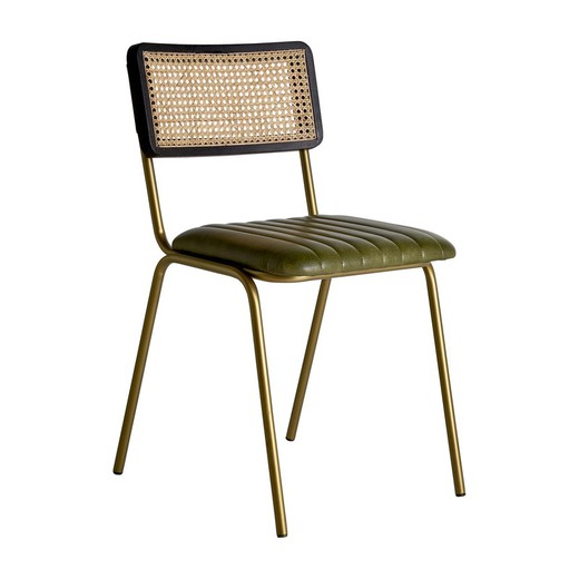 Καρέκλα ALMSTOCK από δέρμα και πράσινο/πολύχρωμο ρατάν, 44x49x79 cm.