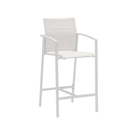 Silla alta con brazos para exterior de aluminio y textilene en blanco, 57 x 61,5 x 112,5 cm | Orick