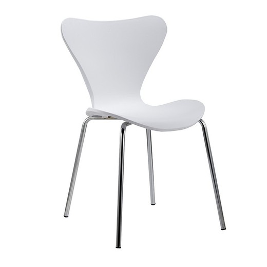 Stackable chair in white polypropylene and chrome legs 49.5 x 50 x 82 cm