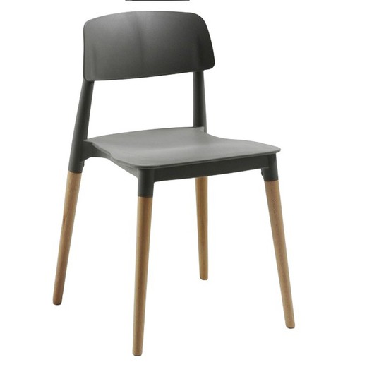 Stapelbare stoel in grafietgrijs polypropyleen en houten poten 42 x 47 x 76 cm