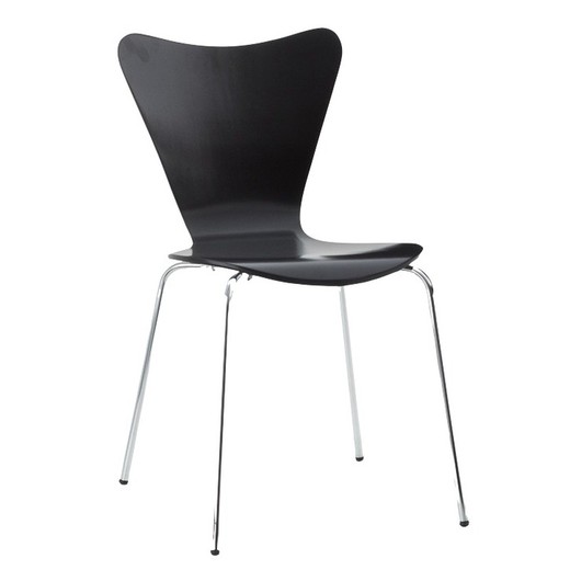 Stackable black lacquered chair and chrome legs, 43 x 52 x 84 cm