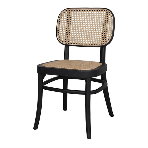 Bianca Wood Chair in Wood and Black Rattan, 45x41x83 cm