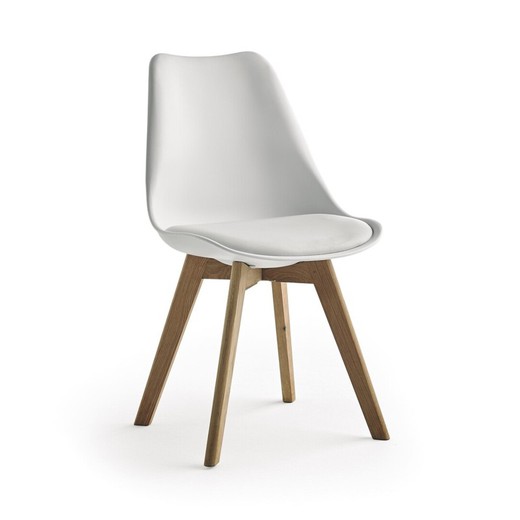 Silla Polipel Blanca con Patas de Madera 46,5x54,5x84 cm