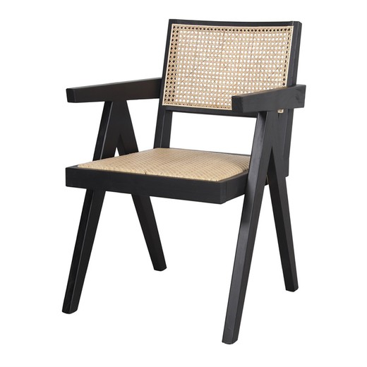 Capitol Birch Wood and Black Rattan Chair, 55x60x85 cm