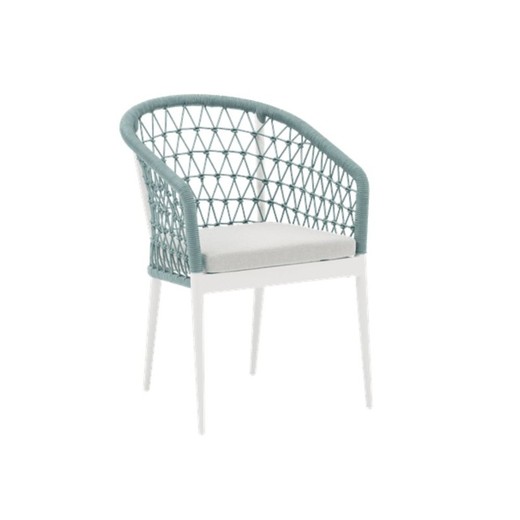 Silla con brazos para jardín de aluminio y cuerda en blanco y aqua, 56 x 62 x 81 cm | Nelayan