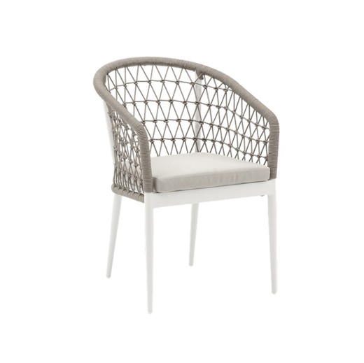 Silla con brazos para jardín de aluminio y cuerda en blanco y greige, 56 x 62 x 81 cm | Nelayan