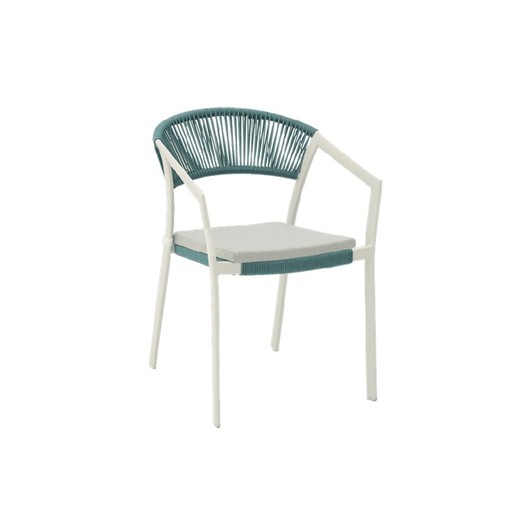 Silla con brazos para jardín de aluminio y cuerda naútica en blanco y aqua, 56 x 61 x 79 cm | Appelton