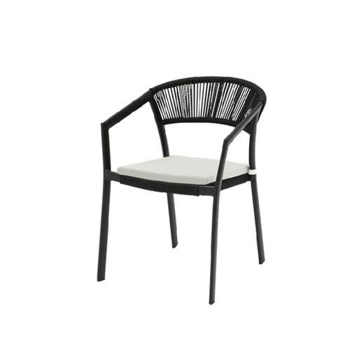 Silla con brazos para jardín de aluminio y cuerda naútica en negro, 56 x 61 x 79 cm | Appelton