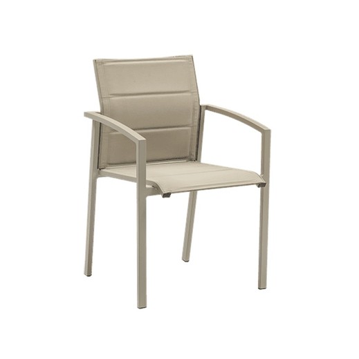 Silla con brazos para jardín de aluminio y textilene en topo, 57 x 58 x 86 cm | Orick