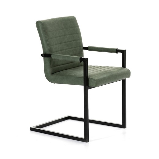 Chair with green leatherette arms and black metal frame