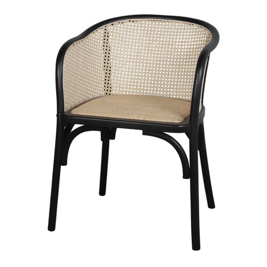 Birk og cattail stol i sort og natur, 56 x 59 x 78 cm | Smarte