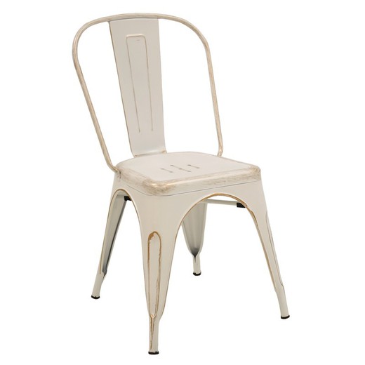 Cadeira de aço branco com escovagem de ouro, 45 x 52 x 85,5 cm