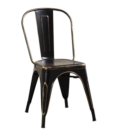 Μαύρη ατσάλινη καρέκλα με χρυσό βουρτσισμένο, 45 x 52 x 85,5 cm