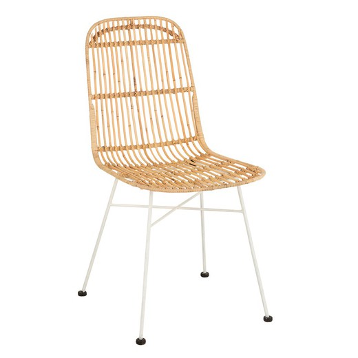 Ema stoel van beige/wit riet en metaal, 54x45x90cm