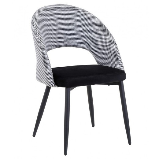 Cleo Velvet and Metal Dining Chair Houndstooth/Black, 52x47x79 cm