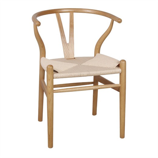 Wooden and natural fiber dining chair in natural, 55 x 53 x 78 cm | Wegner