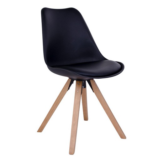 Faux leather dining chair in black and natural, 55 x 48 x 86 cm | Bergen