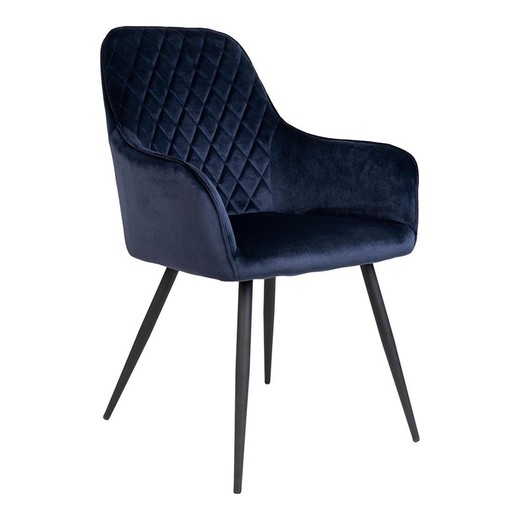 Velvet dining chair in blue, 65 x 57 x 87 cm | Harbo