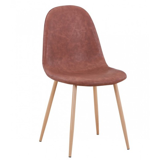 Chaise de salle à manger Epoque en simili cuir et métal marron/beige, 44'5x55'5x87'5 cm