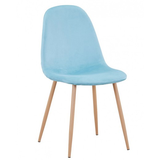 Chaise de salle à manger Epoque en velours bleu clair/beige et métal, 44'5x55'5x87'5 cm