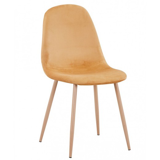 Chaise de salle à manger Epoque en velours moutarde/beige et métal, 44'5x55'5x87'5 cm