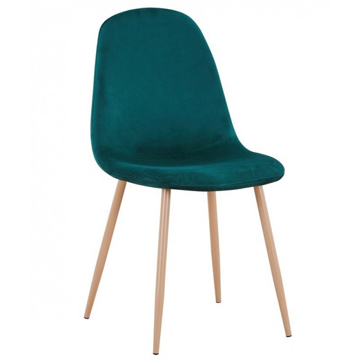 Chaise de salle à manger Epoque en velours vert/beige et métal, 44'5x55'5x87'5 cm