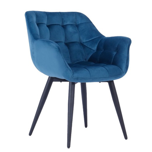 Cadeira de jantar Fabio Azul/Preto Veludo e Metal, 66'5x62x83 cm