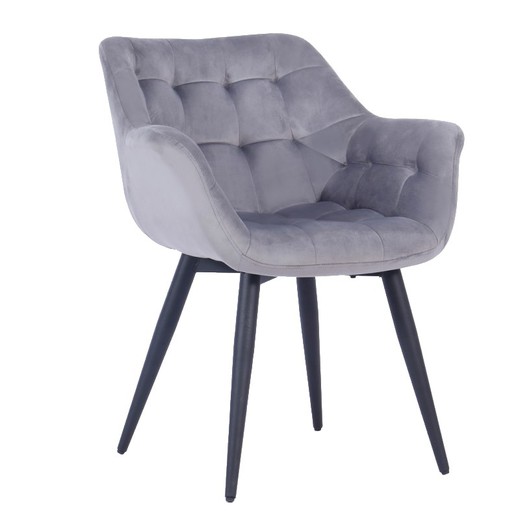 Fabio Dining Chair in Grey/Black Velvet and Metal, 66'5x62x83 cm