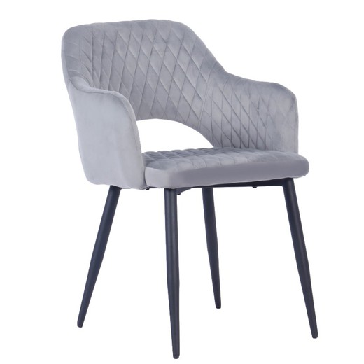 Krzesło do jadalni Honorio z szarego/czarnego aksamitu i metalu, 55x59x81 cm
