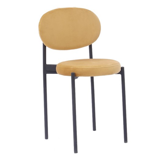 Krzesło do jadalni z aksamitu i metalu w kolorze musztardowo-czarnym Keops, 55x59x81 cm