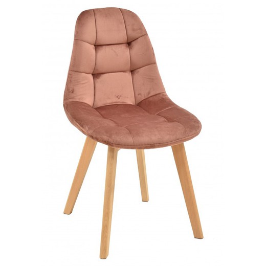 Καρέκλα τραπεζαρίας Lorena από βελούδο και κοράλλι/φυσικό ξύλο, 48x46x82 cm