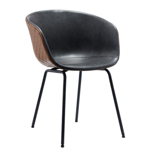 Chaise de salle à manger Missouri en similicuir et métal marron/noir, 55 x 57 x 77,5 cm