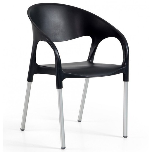 Καρέκλα τραπεζαρίας Moon σε μαύρο/μπεζ πλαστικό και αλουμίνιο, 56x55x80 cm