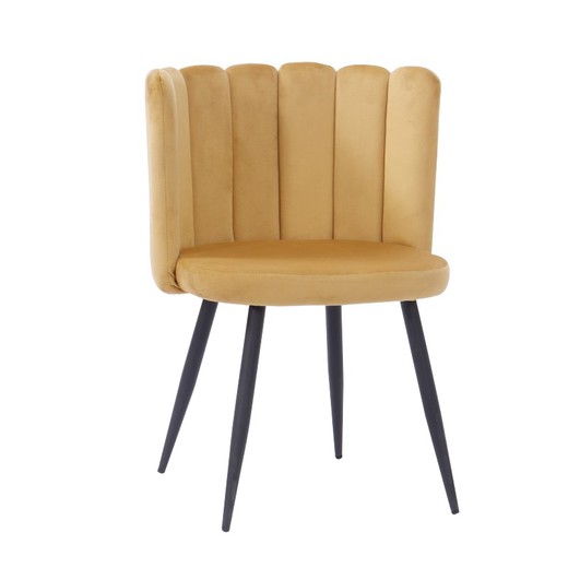 Ramsés Velvet and Metal Mustard/Μαύρη καρέκλα τραπεζαρίας, 57'5x54x79 cm