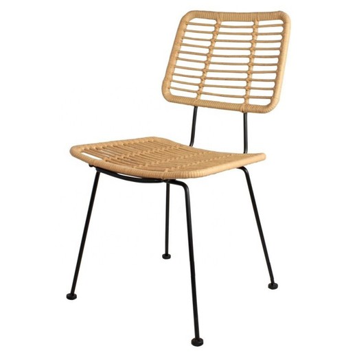 Krzesło do jadalni z rattanu i naturalnego czarnego metalu Sumatra, 55x58x82 cm