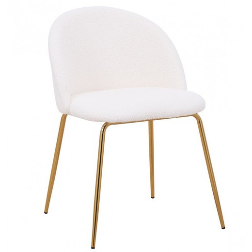 Cadeira de jantar de pelúcia branca/dourada em lã e metal, 47'5x53x76'5 cm
