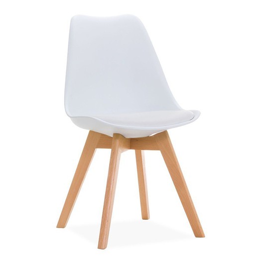 Matstol i plasttorn, konstläder och vitt/naturligt bokträ, 47'5x45x81 cm