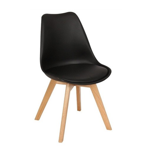 Chaise de salle à manger tour en plastique, similicuir et bois de hêtre noir/naturel, 47'5x45x81 cm