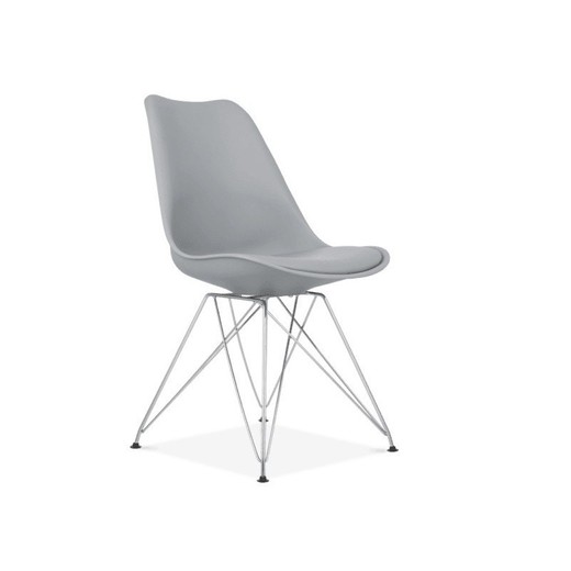 Tower Dining Chair in Plastic, Faux Leather and Grey/Silver Metal, 48x41x82 cm